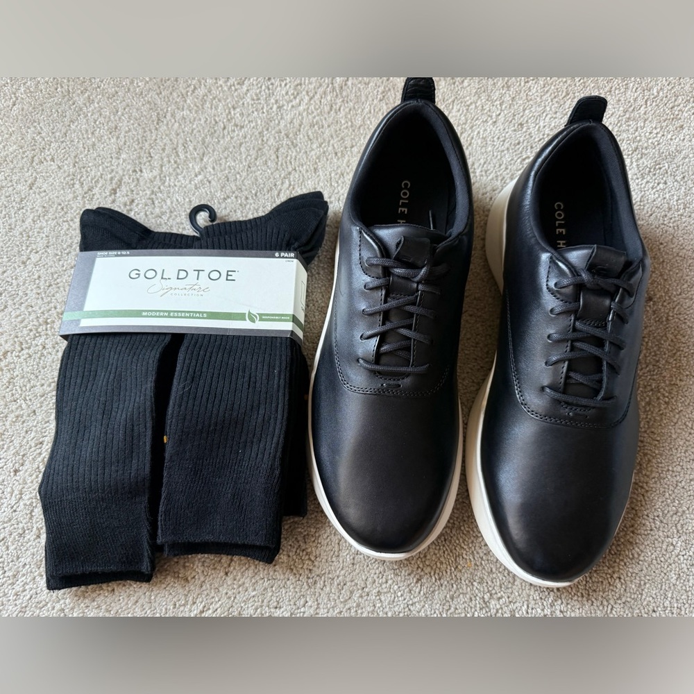 Cole Haan Black Leather Sneakers with White Soles